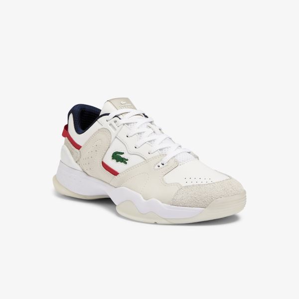 Lacoste T-Point Leather and Suede Sneakers Pánské - Tenisky Bílé / Béžový | CZ-hddQ9N